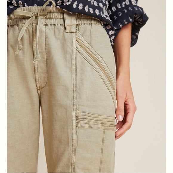 Anthropologie Angela Cropped Cargo Pants Size 27 Moss Cotton and Tencel Utility - Picture 3 of 14